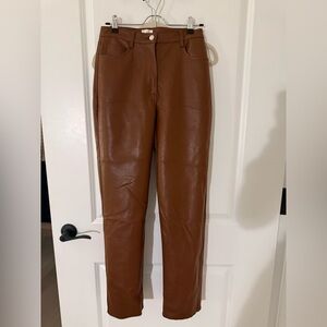 Aritzia Wilfred Brown Leather Straight Leg Pants